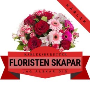 Floristen skapar en romantisk bukett med blommor i varma färger. Ett alternativ hos Florister i Sverige.