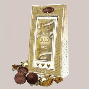 Chokladpraliner "du är guld värd", beställ hos Bluebox