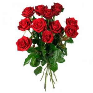 Bukett med 12 röda rosor. Finns hos Florister i Sverige